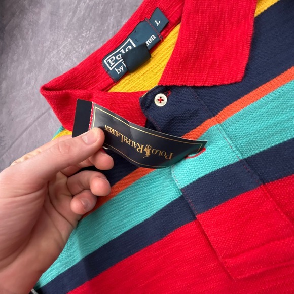 NWT Polo Ralph Lauren Mens Large Striped Polo Shirt Multi Color Y2K New 0460243 - Picture 3 of 8